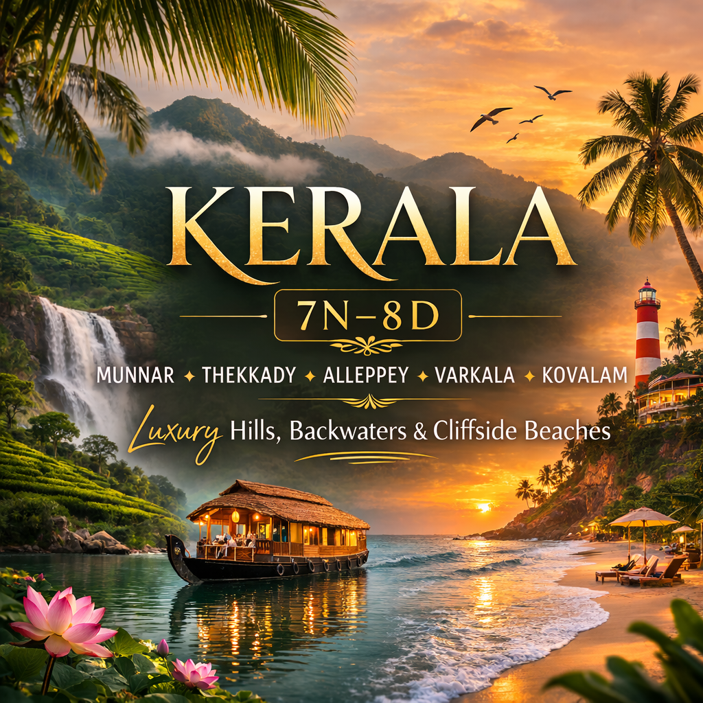MUNNAR ✦ THEKKADY ✦ ALLEPPEY ✦ VARKALA ✦ KOVALAM Luxury Hills, Backwa…