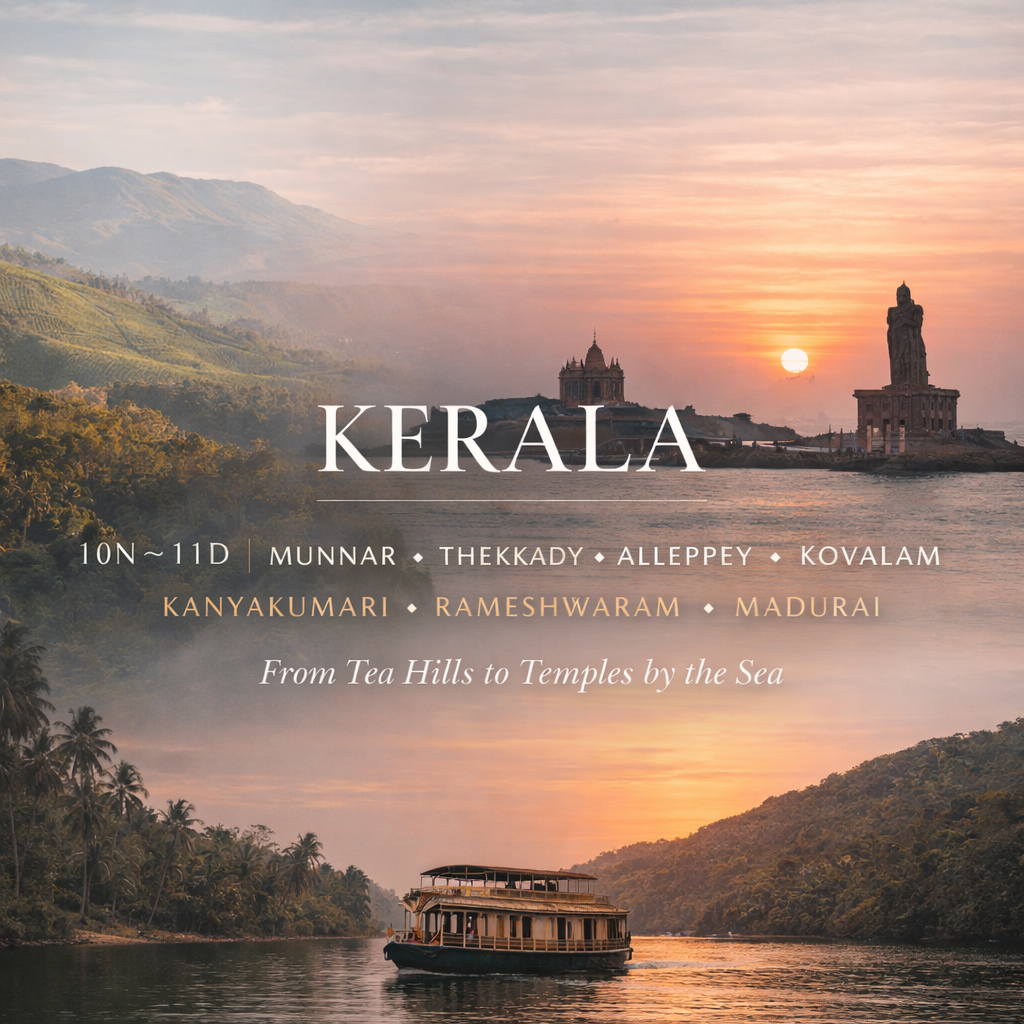 Munnar ✦ Thekkady ✦ Alleppey ✦ Kovalam ✦ Kanyakumari ✦ Rameshwaram ✦…